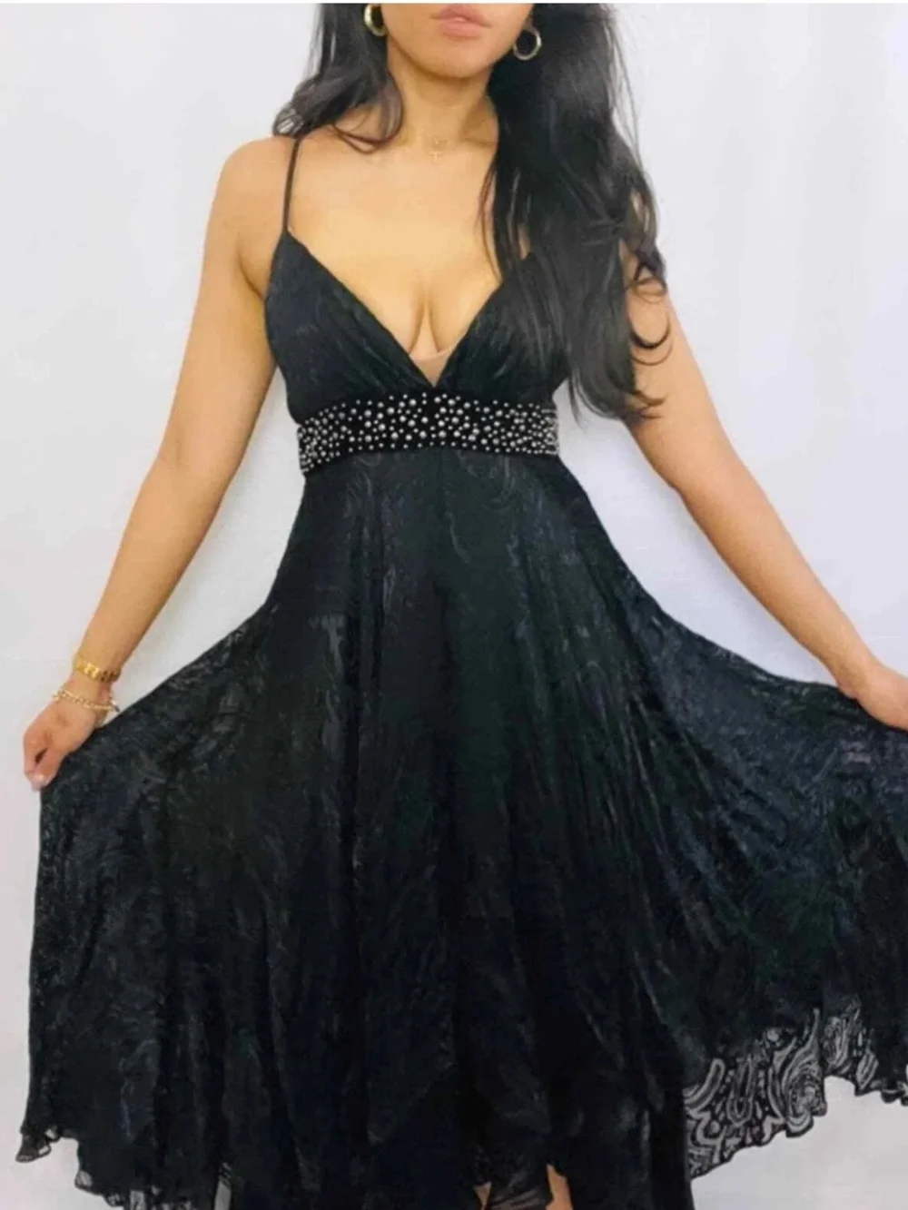 Y2K Bebe Black Studded High Low Formal Dress - Picture 5 of 9